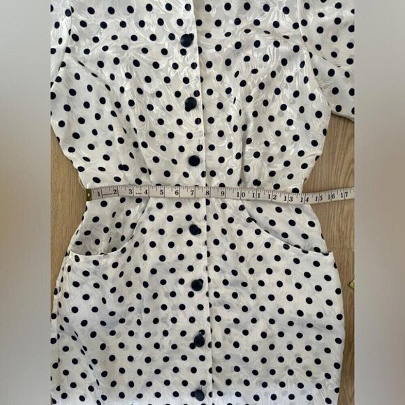 Vintage 80s Polka Dot Dress "Pretty Woman" Glam Satin Jacquard - Picture 11 of 16